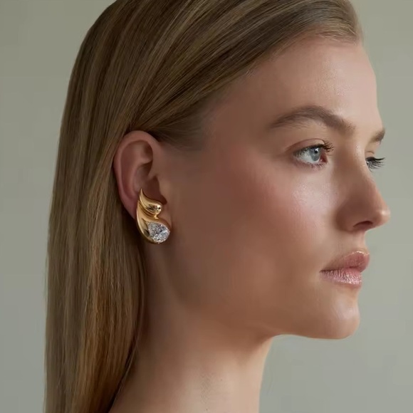 Golden Flame Teardrop Diamond Earrings - Picture 2 of 7